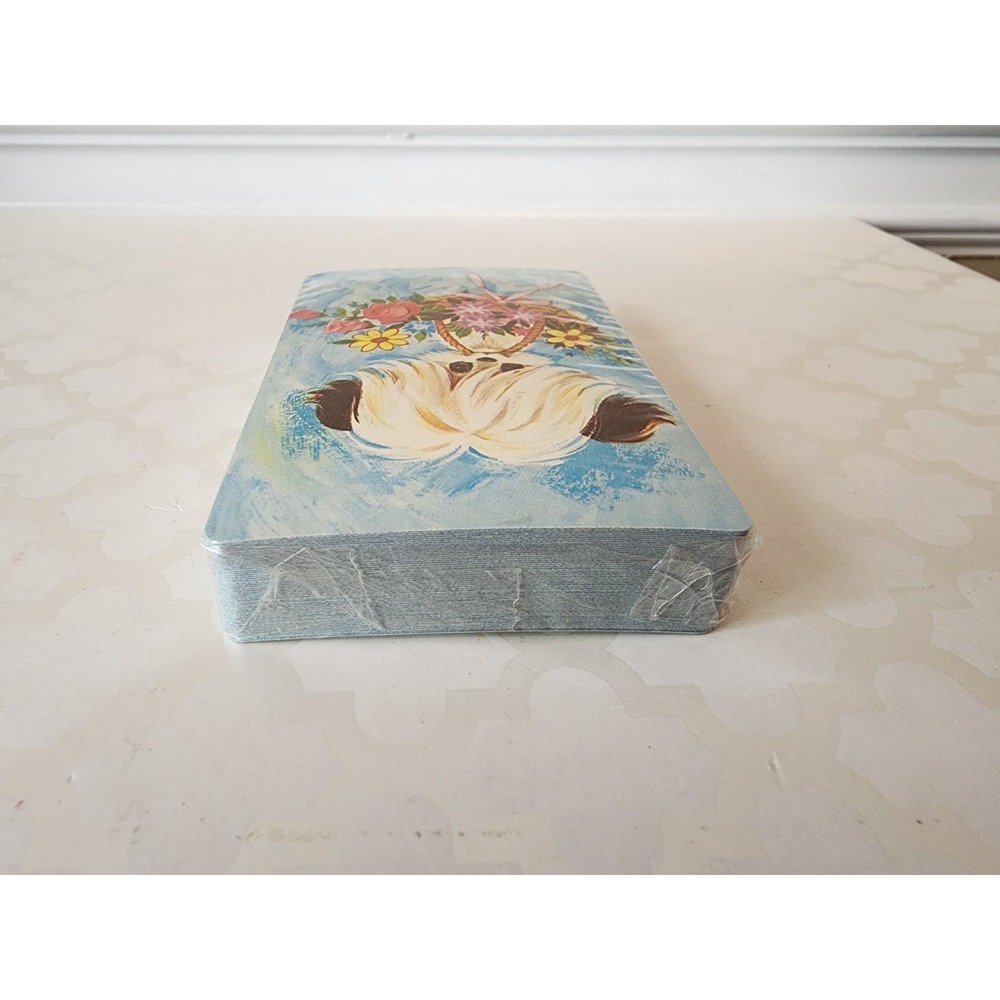 Vtg NOS Playing Cards Puppy Dog w/ Basket Of Flowers Kitschy Cute Blue Sealed - Picture 4 of 5